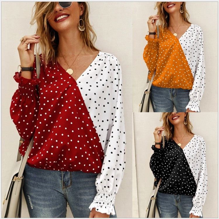 Damen Bluse mit asymmetrischem Punkten-Design und elastischen Ärmeln Drune