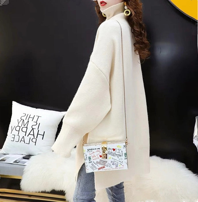 Damen Grobstrick Pullover mit hohem Kragen und lässigem Schnitt Drune