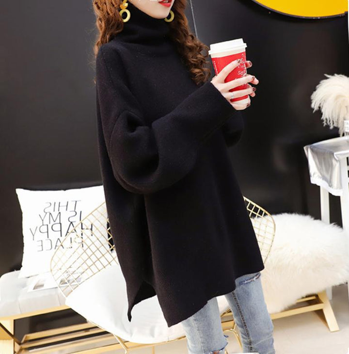 Damen Grobstrick Pullover mit hohem Kragen und lässigem Schnitt Drune