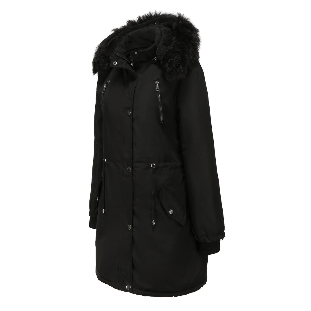 Damen Fleecegefütterte Parka-ähnliche Jacke mit abnehmbarer Kapuze Drune