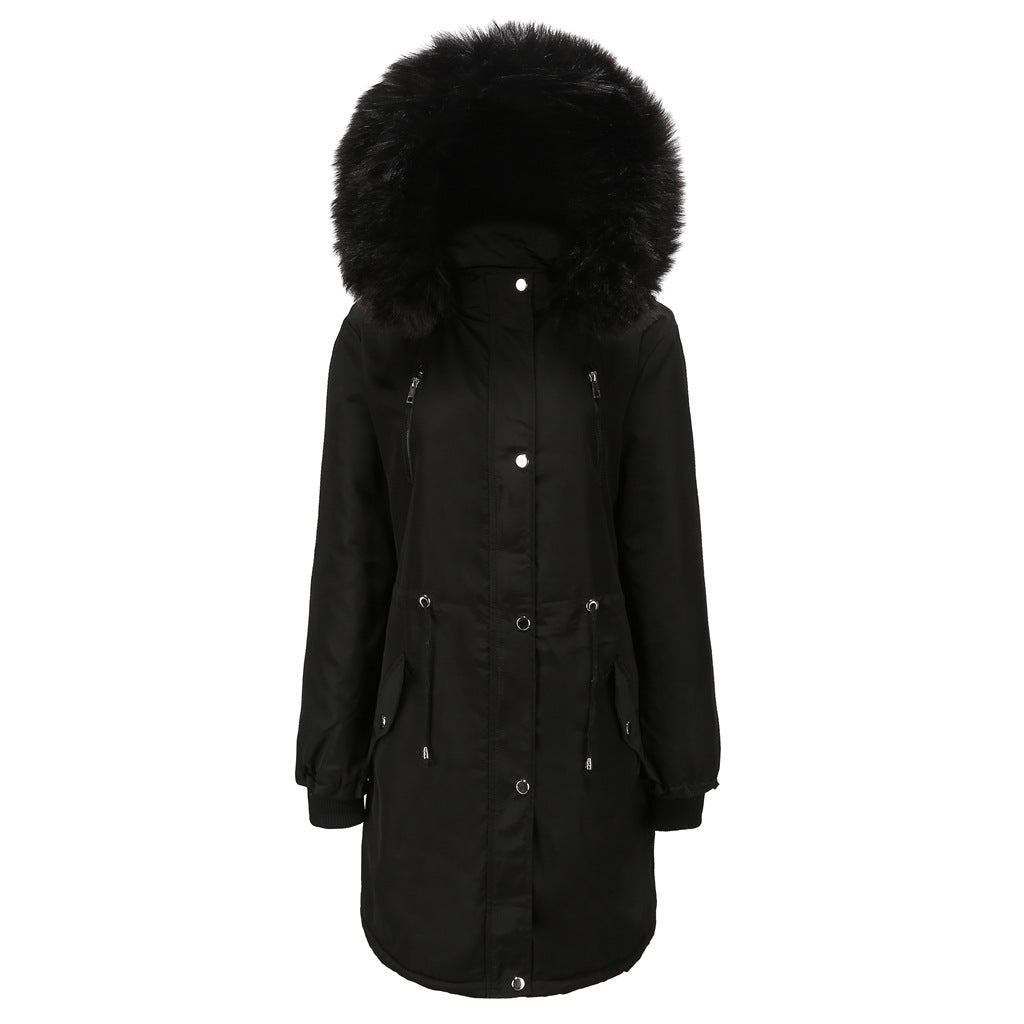 Damen Fleecegefütterte Parka-ähnliche Jacke mit abnehmbarer Kapuze Drune