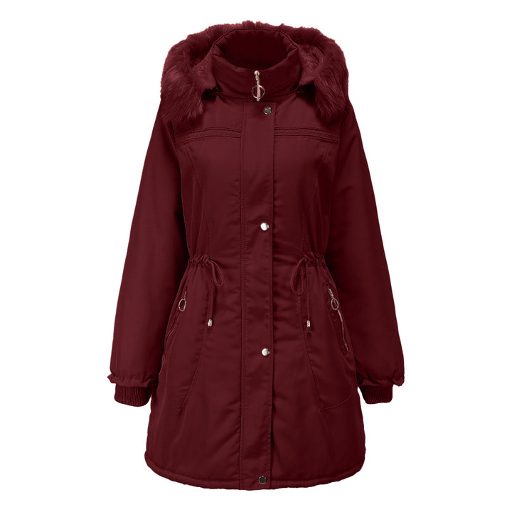 Damen stylische Parka-Jacke mit abnehmbarem Kunstfell und taillierbarem Kordelzug Drune