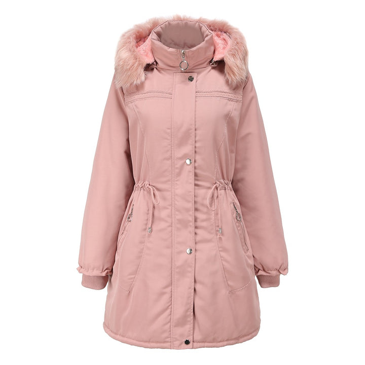 Damen stylische Parka-Jacke mit abnehmbarem Kunstfell und taillierbarem Kordelzug Drune