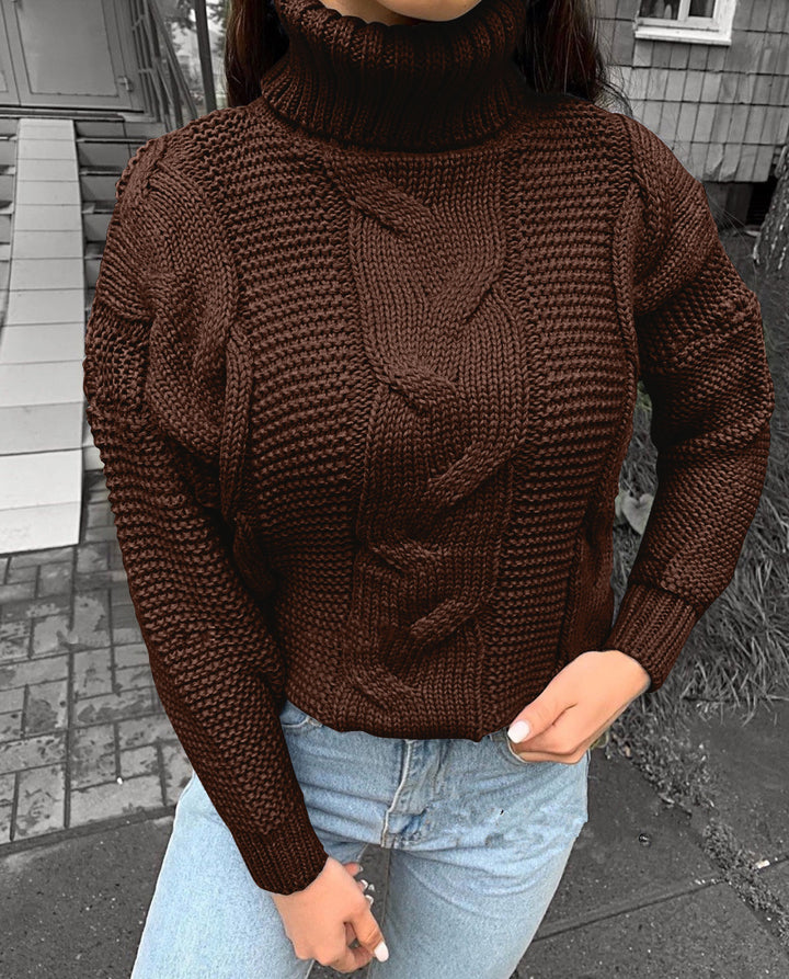 Damen Strickpullover mit Rollkragen und Zopfdesign Drune