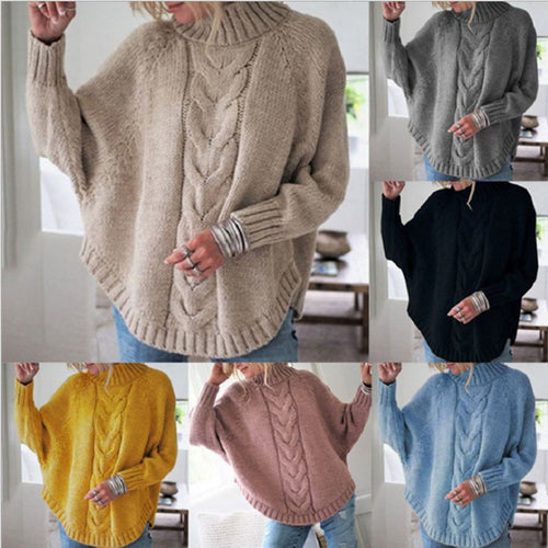 Damen Grobstrickpullover mit hohem Kragen und raffiniertem Zopfmuster Drune