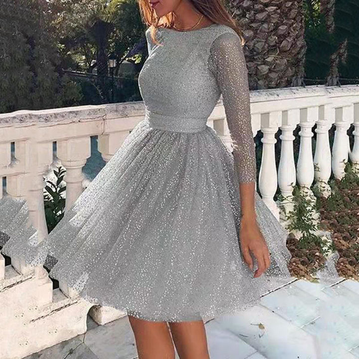 Damen Elegantes Tüllkleid mit Transparenten Ärmeln Drune