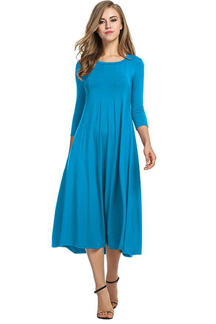 Drune | Quadrat-Ausschnitt 3/4-Lange Uni-Farbe Midi-Kleid