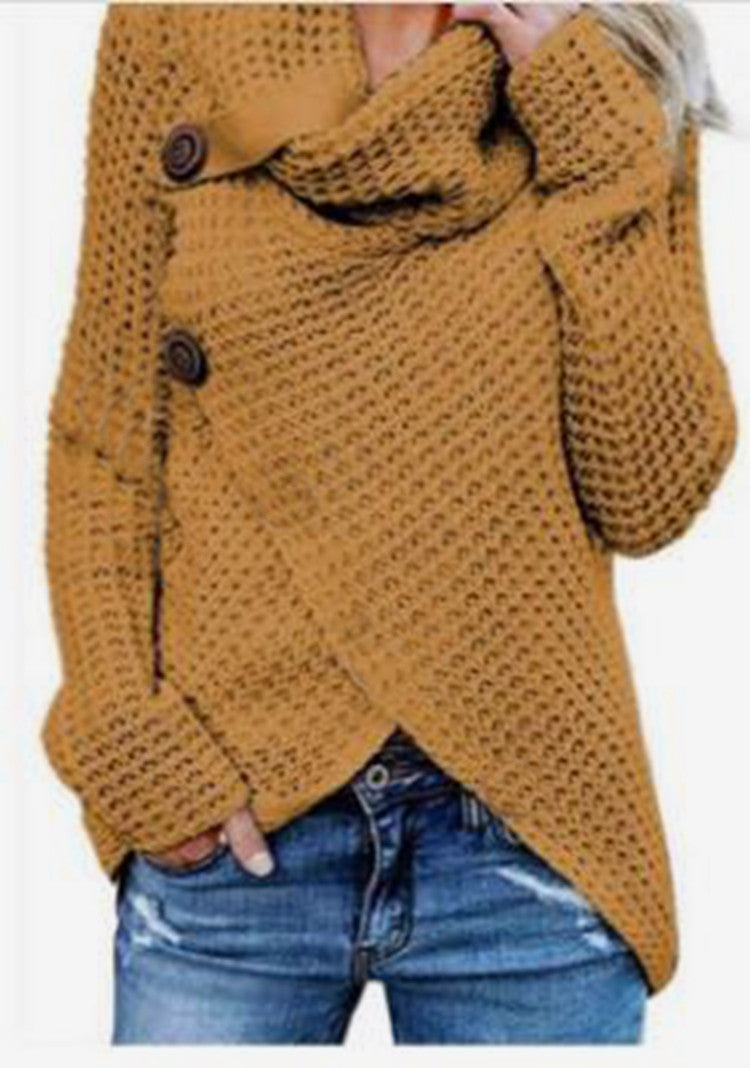 Damen Grobstrickjacke mit asymmetrischem Schnitt und großen Knöpfen Drune
