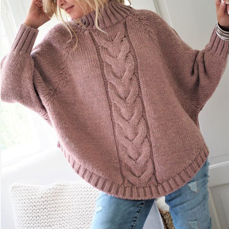 Damen Grobstrickpullover mit hohem Rollkragen und Zopfdetails Drune