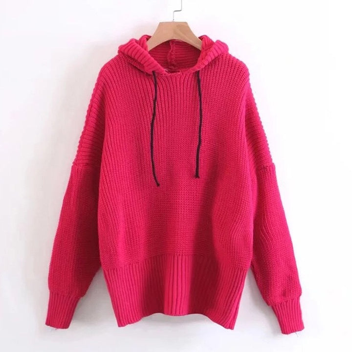 Damen Oversized Strickpullover mit Kapuze Drune