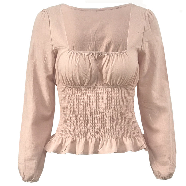 Damen Bluse mit elastischem Rüschensaum und langen Ärmeln Drune