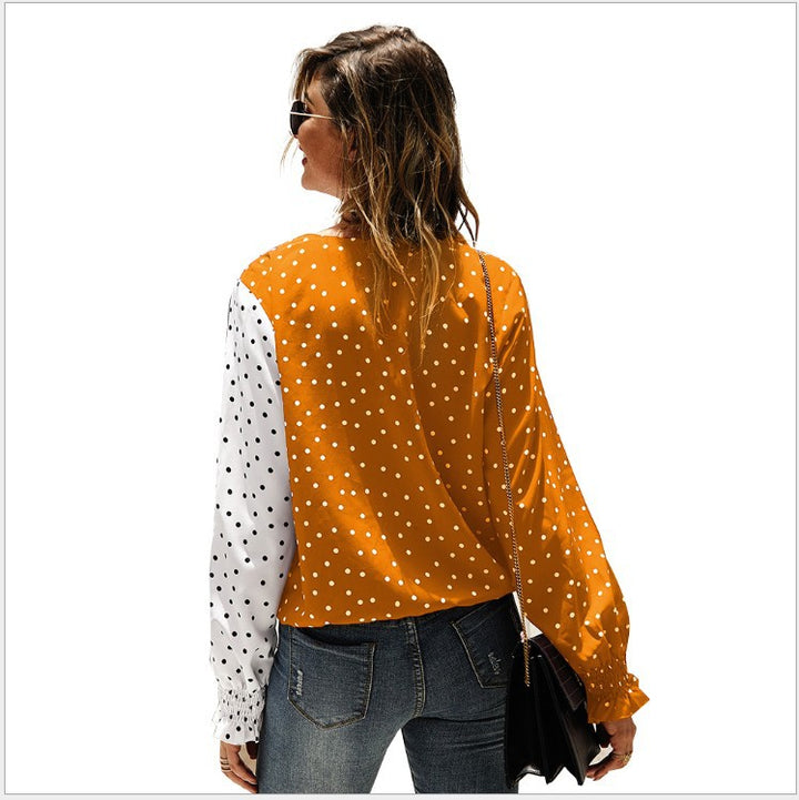 Damen Bluse mit asymmetrischem Punkten-Design und elastischen Ärmeln Drune