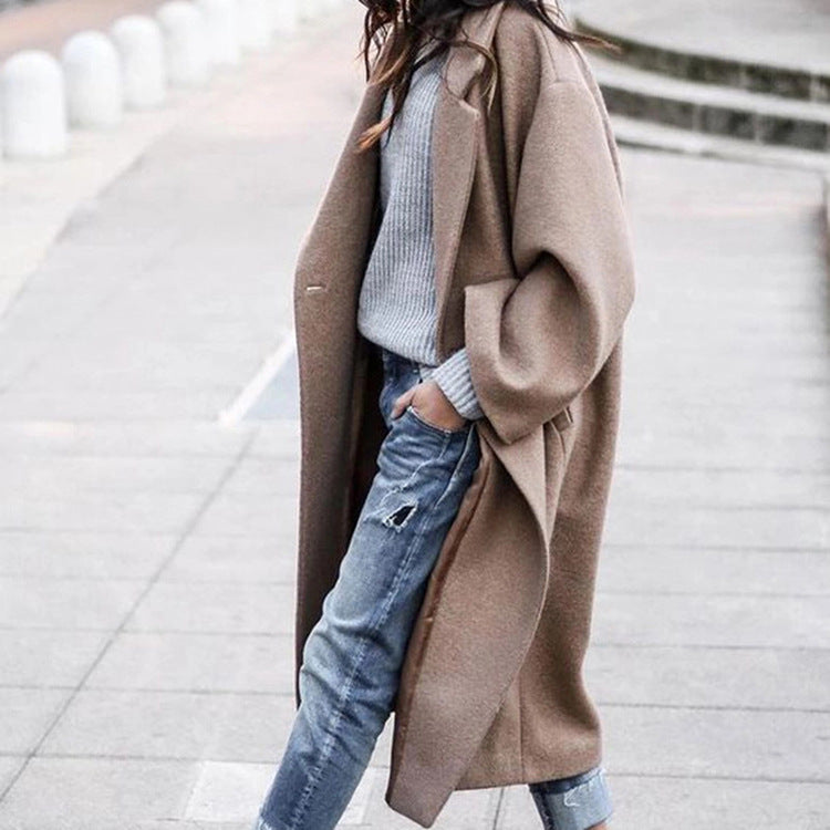 Damen Oversize-Wollmantel mit Reverskragen Drune