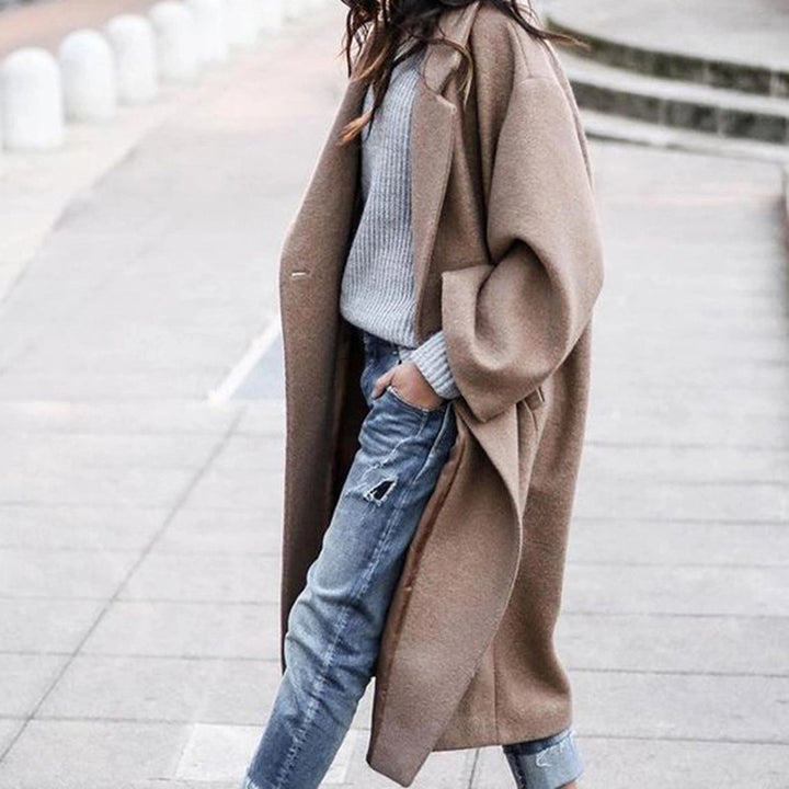 Damen Oversize-Wollmantel mit Reverskragen Drune