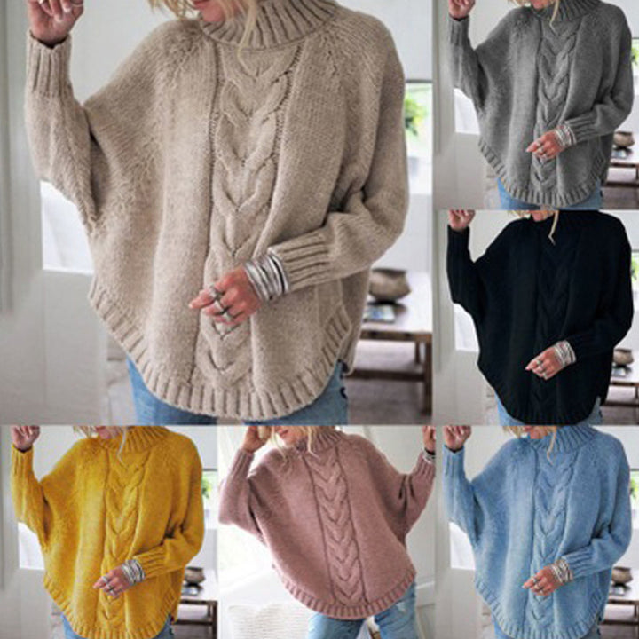 Damen Grobstrickpullover mit hohem Kragen und Zopf-Design Drune