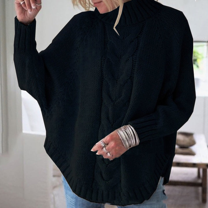 Damen Grobstrickpullover mit hohem Kragen und Zopf-Design Drune