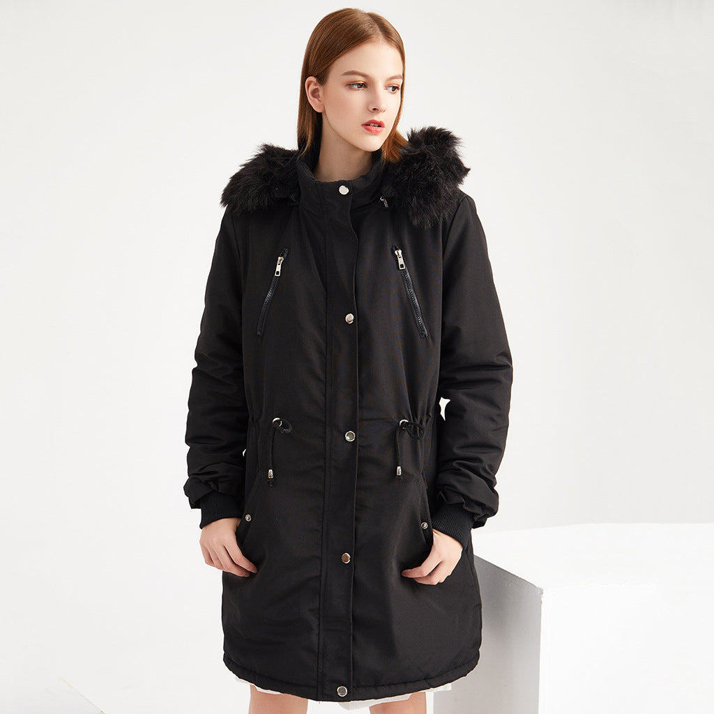 Damen Fleecegefütterte Parka-ähnliche Jacke mit abnehmbarer Kapuze Drune