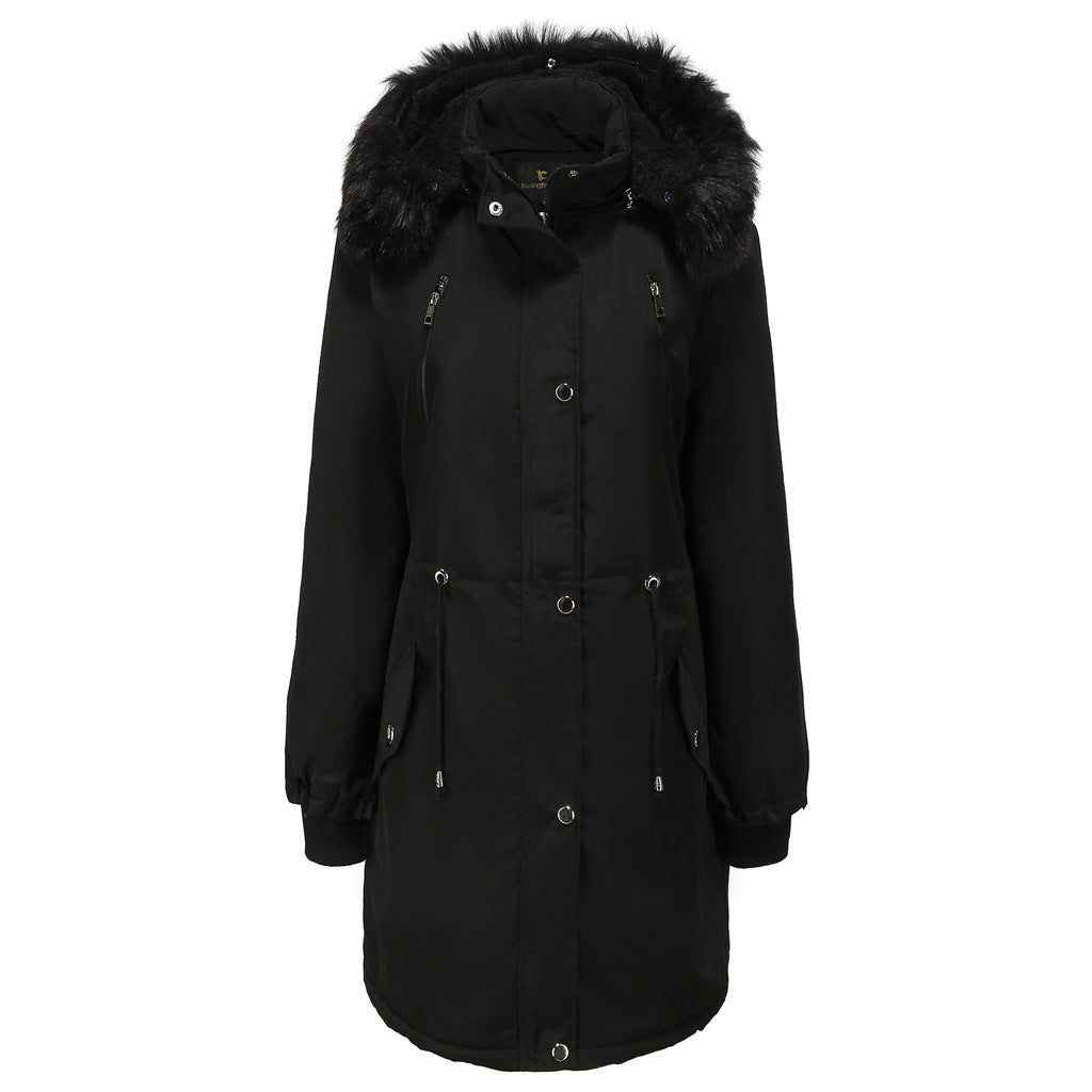 Damen Fleecegefütterte Parka-ähnliche Jacke mit abnehmbarer Kapuze Drune