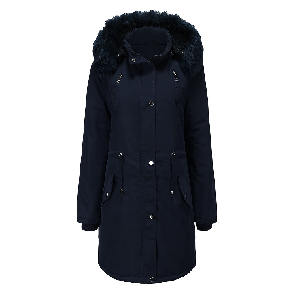 Damen Fleecegefütterte Parka-ähnliche Jacke mit abnehmbarer Kapuze Drune