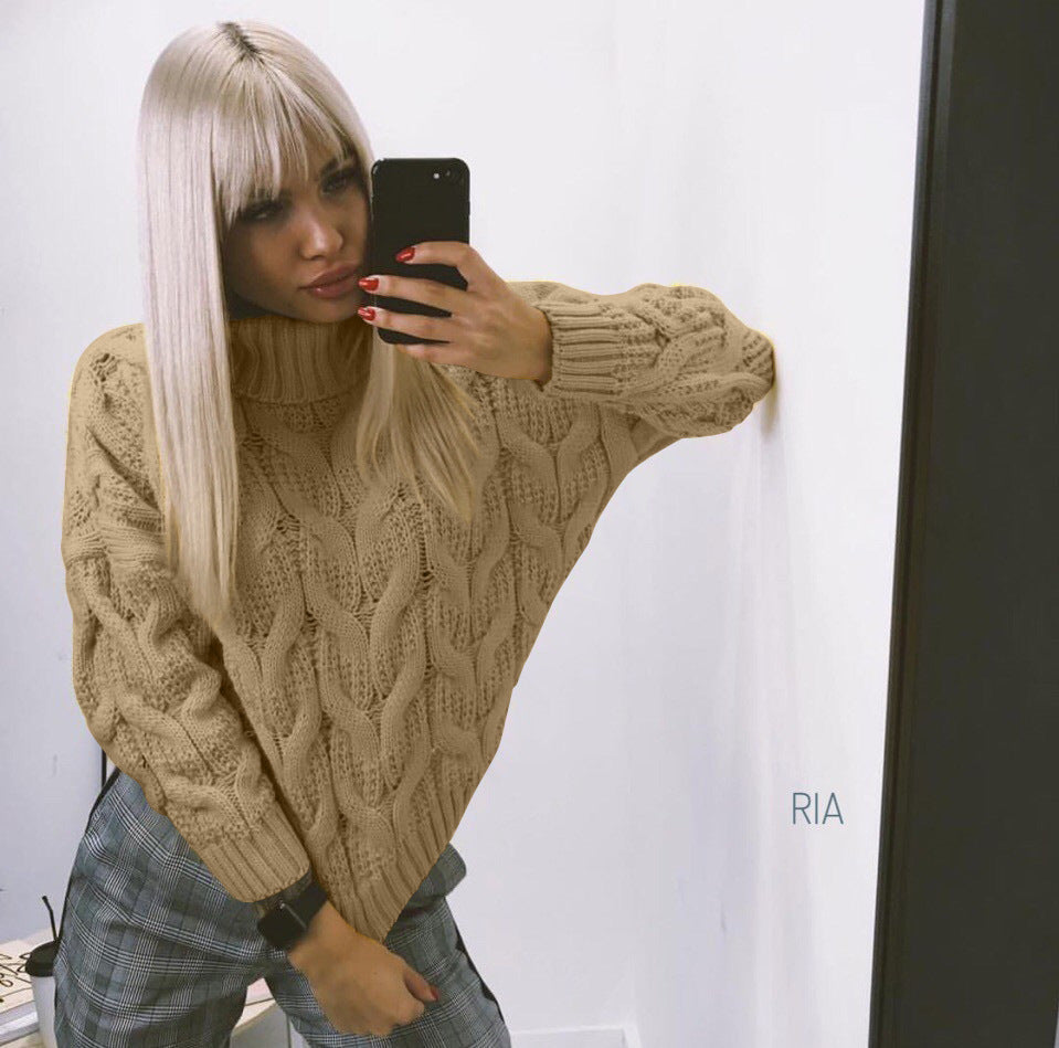 Damen Grobstrickpullover mit hochgeschlossenem Kragen und detailreichem Zopfdesign Drune