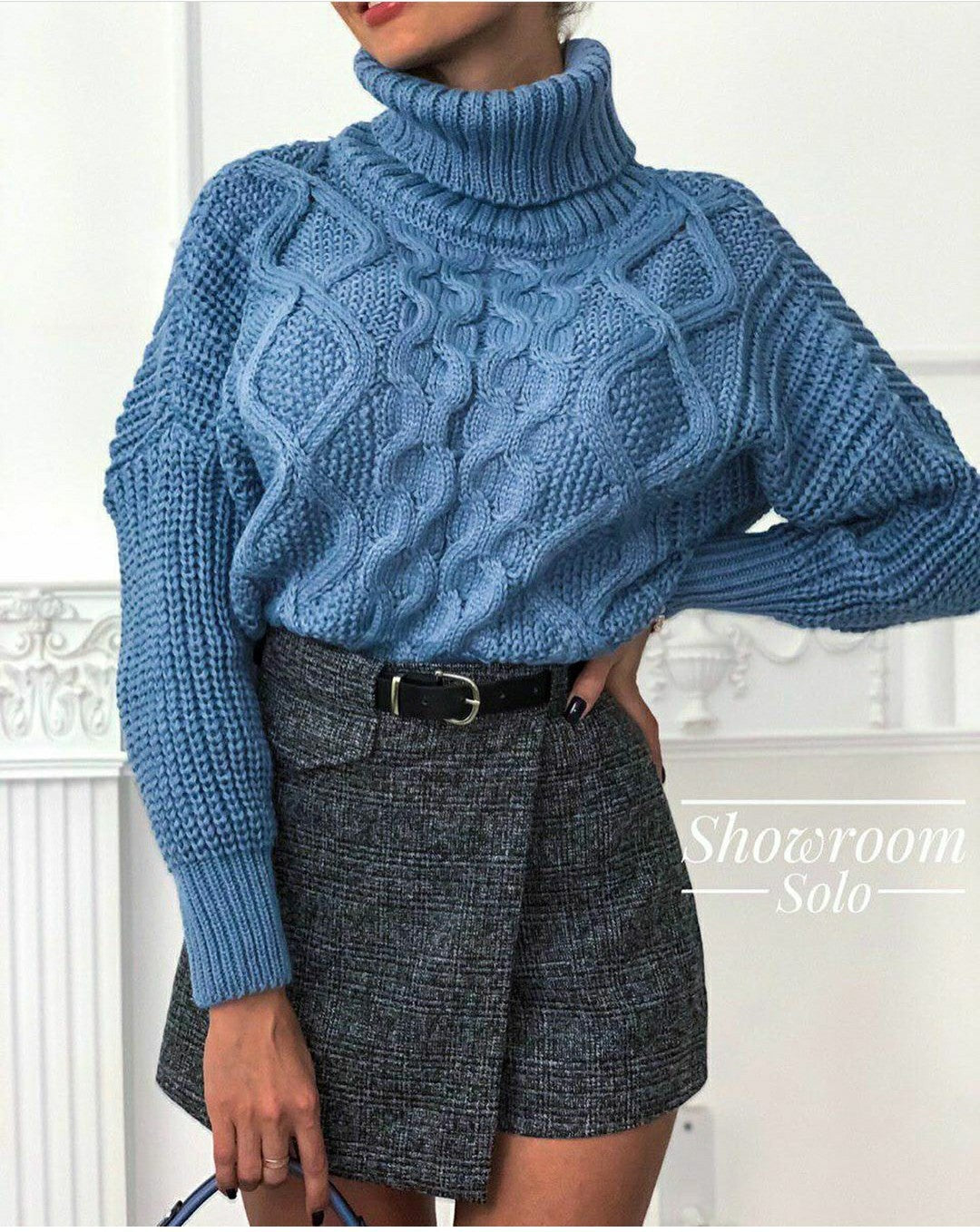 Damen Grobstrickpullover mit hohem Kragen und strukturiertem Zopfdesign Drune