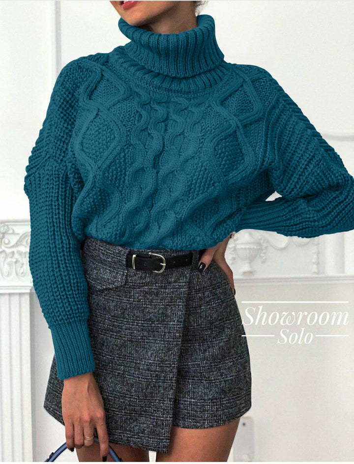 Damen Grobstrickpullover mit hohem Kragen und strukturiertem Zopfdesign Drune