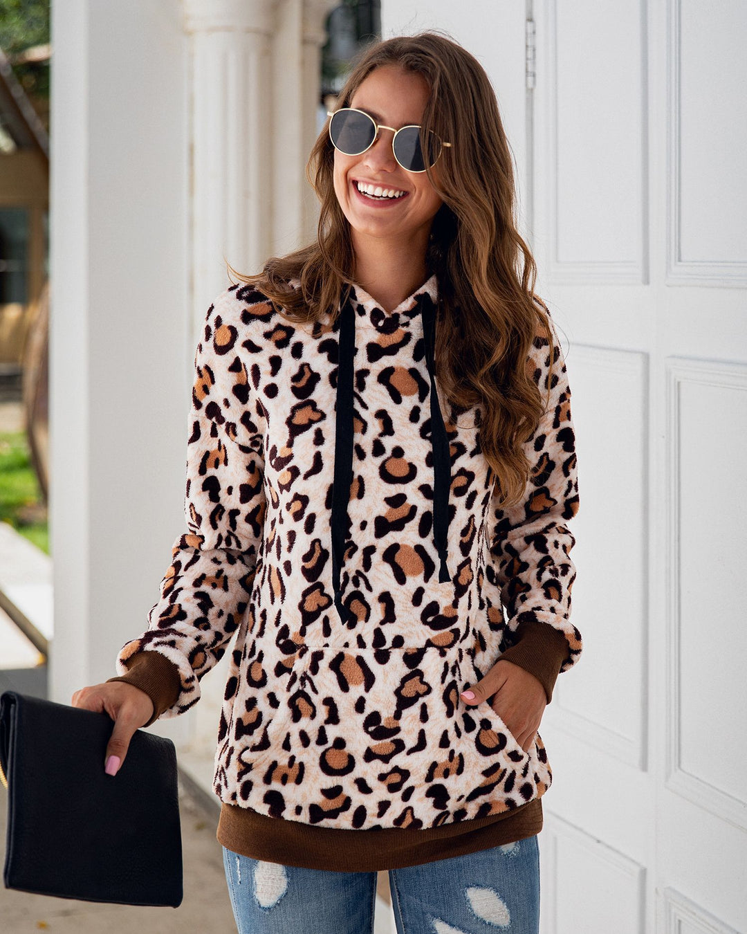 Damen Kapuzenpullover mit trendigem Leopardenmuster Drune