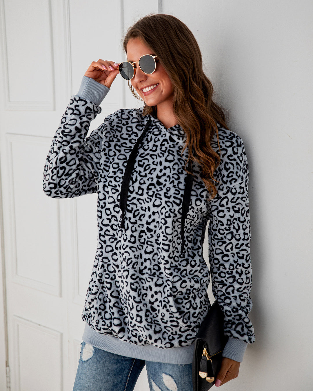 Damen Kapuzenpullover mit trendigem Leopardenmuster Drune
