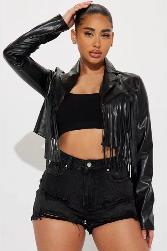 Drune | Trim-Faux-Leder-Cropped-Jacke