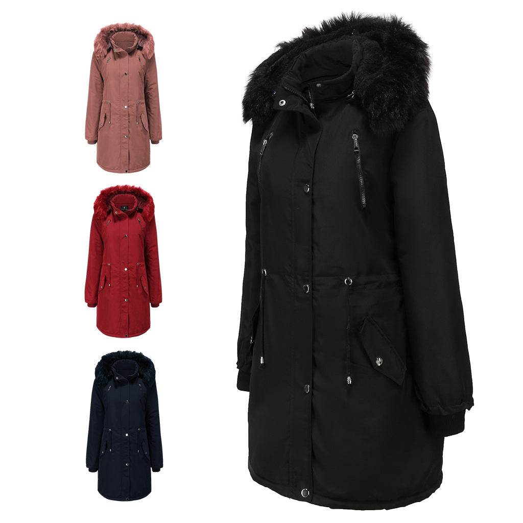 Damen Fleecegefütterte Parka-ähnliche Jacke mit abnehmbarer Kapuze Drune