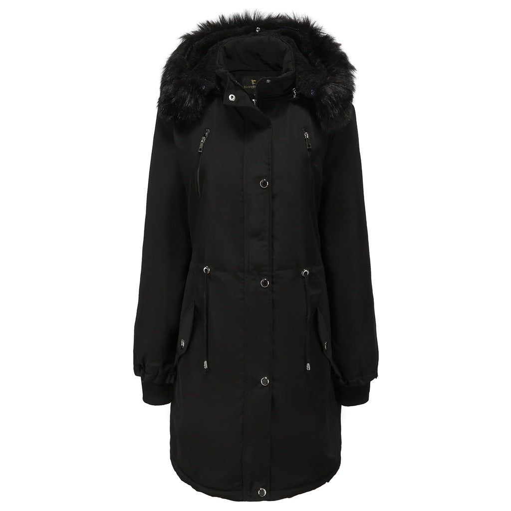 Damen Fleecegefütterte Parka-ähnliche Jacke mit abnehmbarer Kapuze Drune