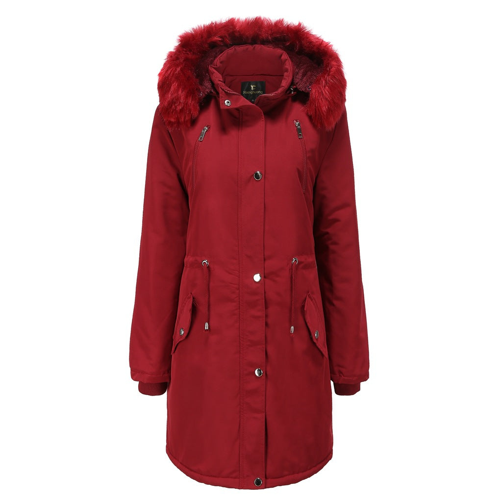 Damen Fleecegefütterte Parka-ähnliche Jacke mit abnehmbarer Kapuze Drune