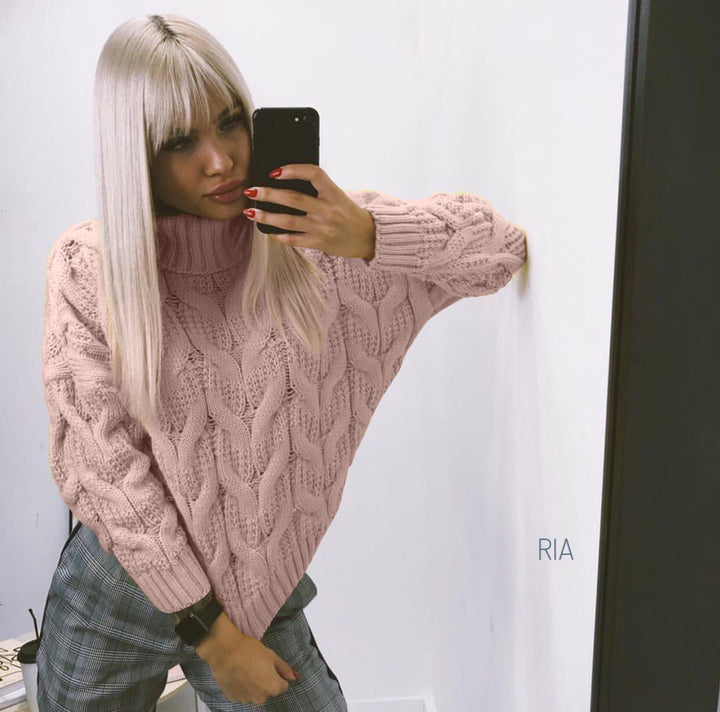 Damen Grobstrickpullover mit hochgeschlossenem Kragen und detailreichem Zopfdesign Drune