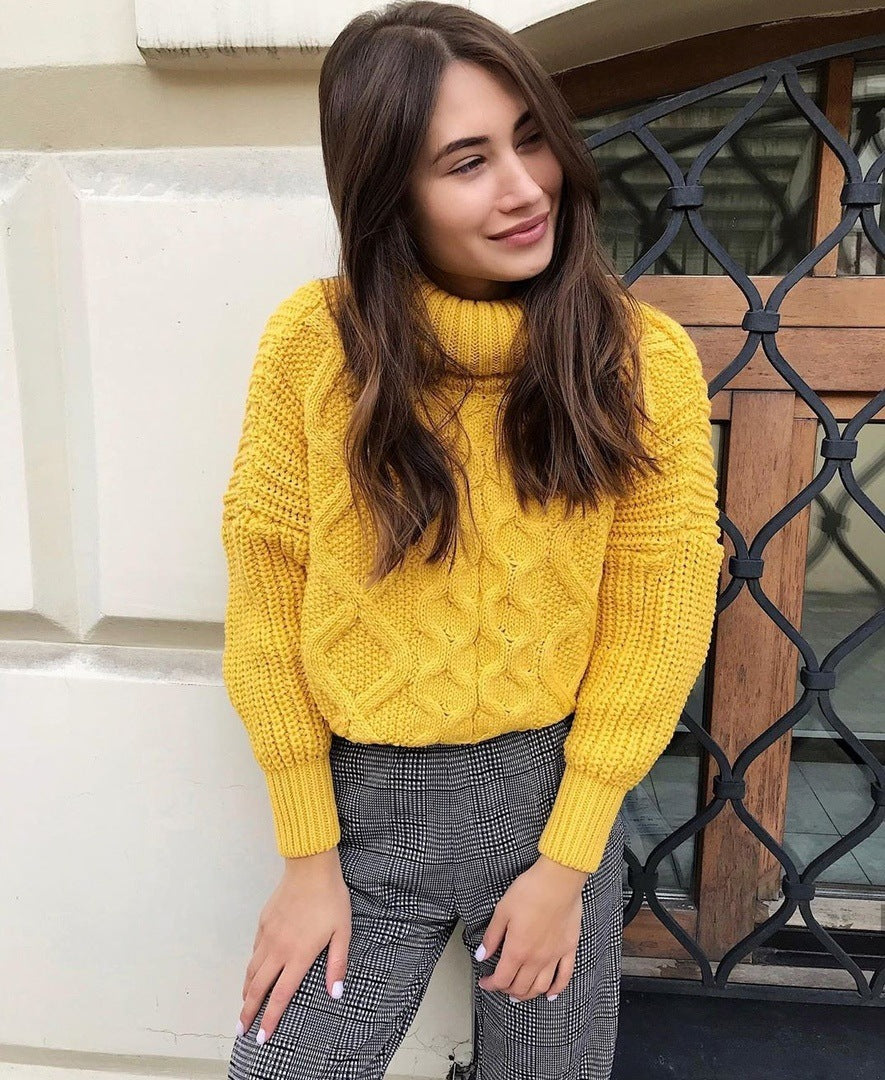Damen Grobstrickpullover mit hohem Kragen und strukturiertem Zopfdesign Drune
