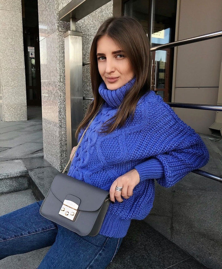 Damen Grobstrickpullover mit hohem Kragen und strukturiertem Zopfdesign Drune
