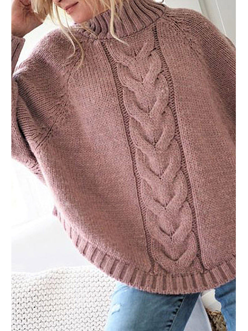 Damen Grobstrickpullover mit tiefem Rollkragen und raffiniertem Zopfmuster Drune