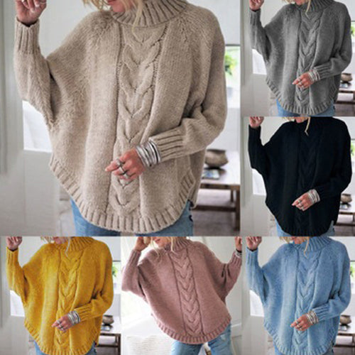Damen Grobstrickpullover mit tiefem Rollkragen und raffiniertem Zopfmuster Drune