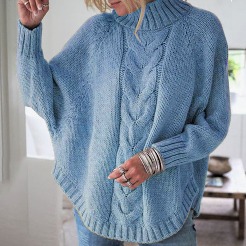 Damen Grobstrickpullover mit tiefem Rollkragen und raffiniertem Zopfmuster Drune