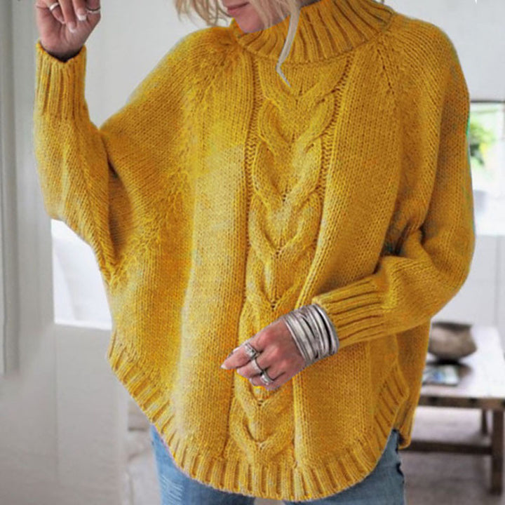 Damen Grobstrickpullover mit tiefem Rollkragen und raffiniertem Zopfmuster Drune
