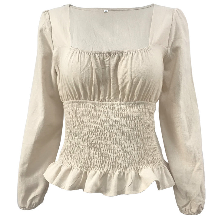 Damen Bluse mit elastischem Rüschensaum und langen Ärmeln Drune