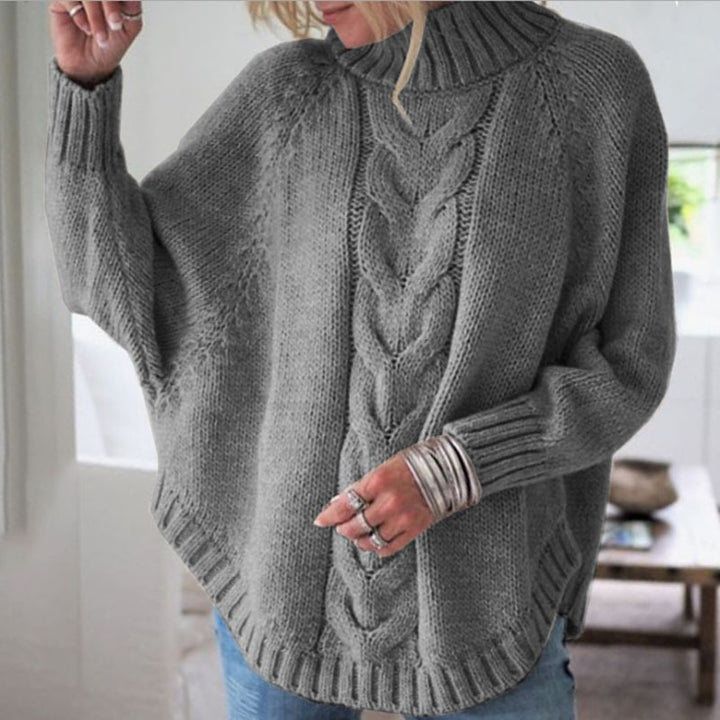 Damen Grobstrickpullover mit tiefem Rollkragen und raffiniertem Zopfmuster Drune