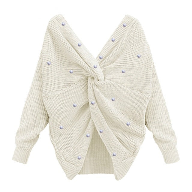 Damen Strickpullover mit Twist-Detail und Perlenbesatz Drune