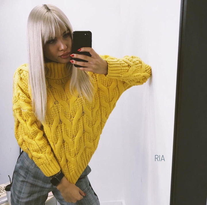 Damen Grobstrickpullover mit hochgeschlossenem Kragen und detailreichem Zopfdesign Drune