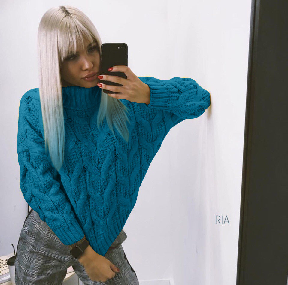 Damen Grobstrickpullover mit hochgeschlossenem Kragen und detailreichem Zopfdesign Drune