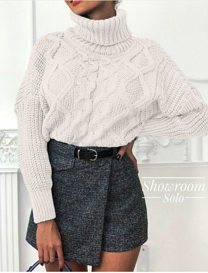 Damen Grobstrickpullover mit hohem Kragen und strukturiertem Zopfdesign Drune