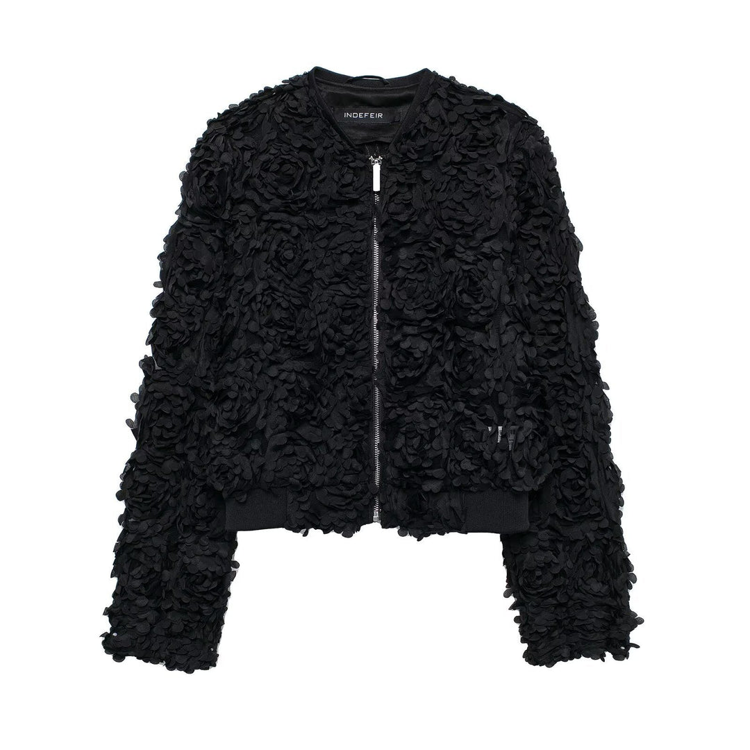 Drune | Texturiertes Zip-Up-Jacke - Stilvolle kurze Passform - Kunstpelz-Design - Abendmode