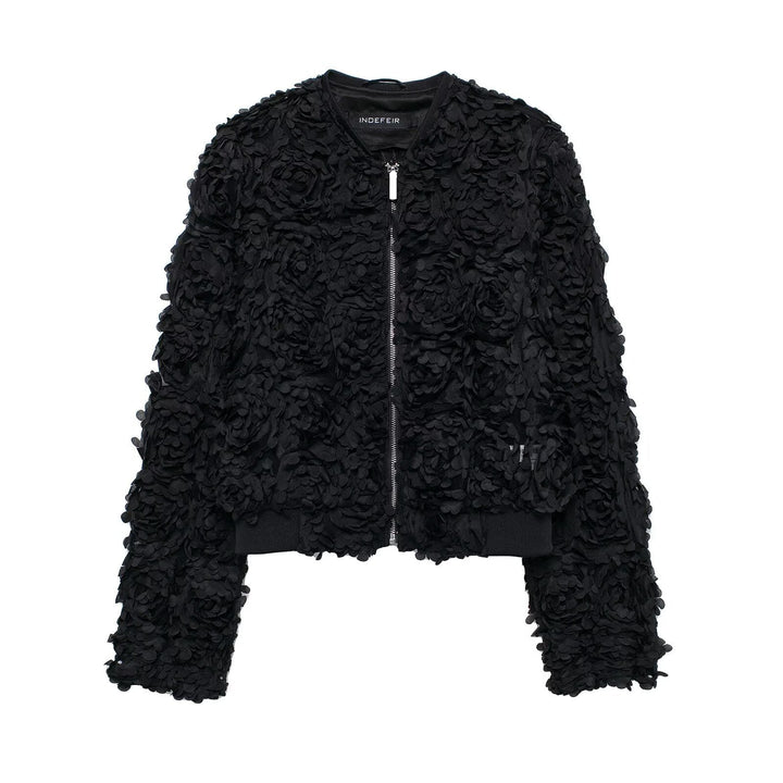 Drune | Texturiertes Zip-Up-Jacke - Stilvolle kurze Passform - Kunstpelz-Design - Abendmode