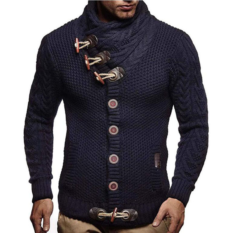 Herren Strickjacke mit kreativer Knopfleiste und hohem Kragen Drune