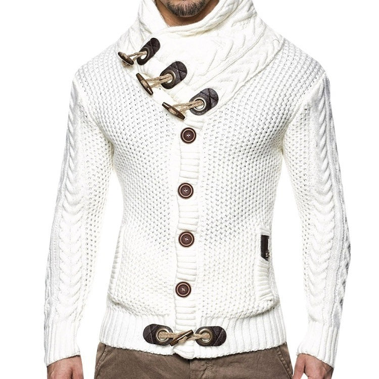 Herren Strickjacke mit kreativer Knopfleiste und hohem Kragen Drune