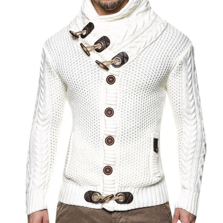 Herren Strickjacke mit kreativer Knopfleiste und hohem Kragen Drune